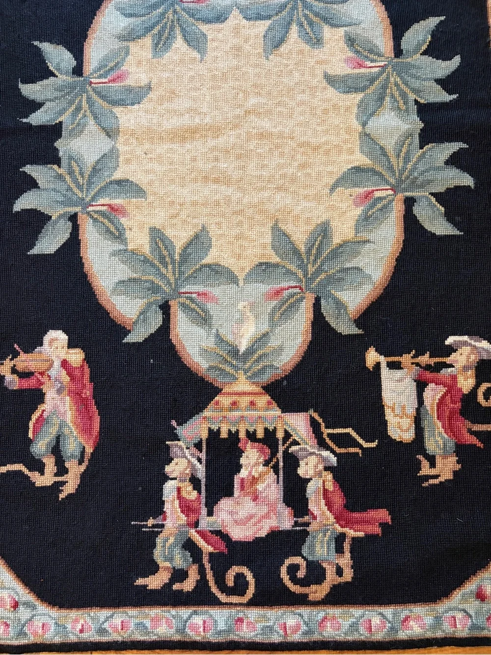 Aubusson Needlepoint Rug-Handmade 100% Wool 2001 China 48 inches X 29 Inches EUC